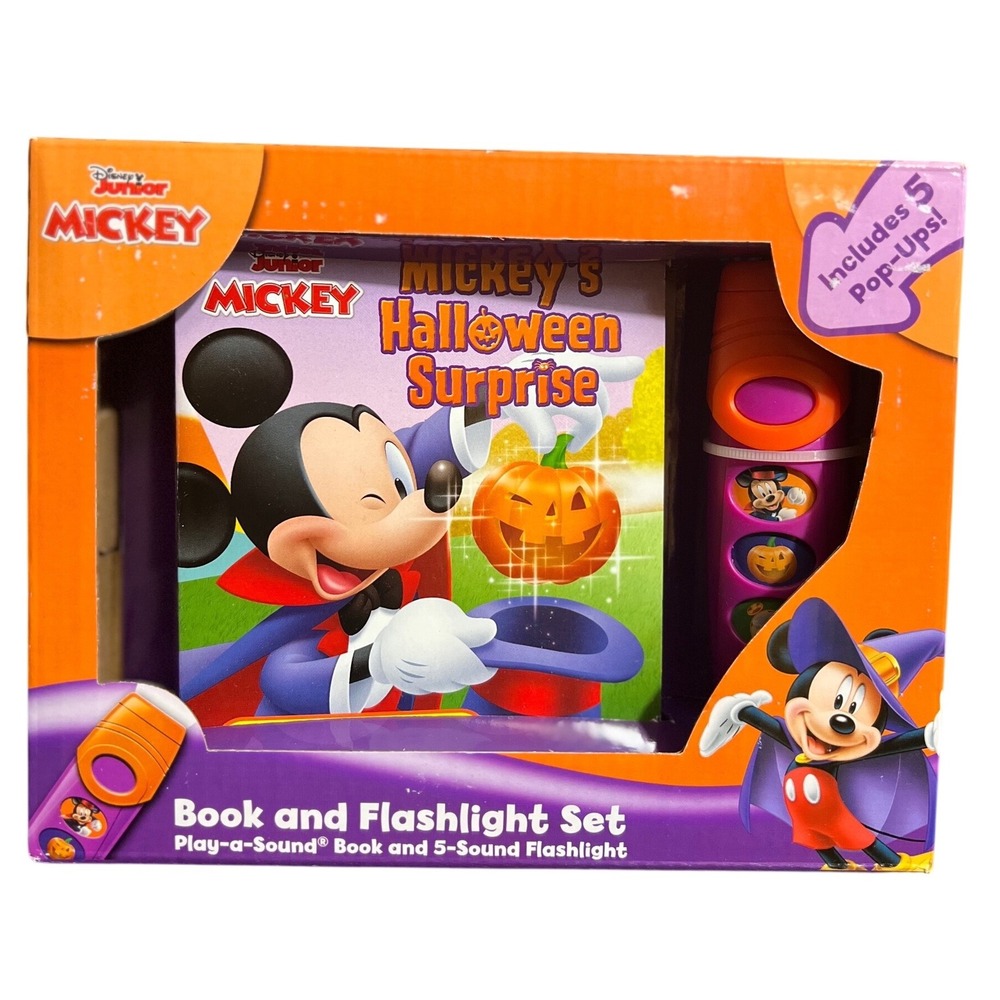 Disney Mickey's Halloween Surprise Play-a-Sound Book and Flashlight Set New